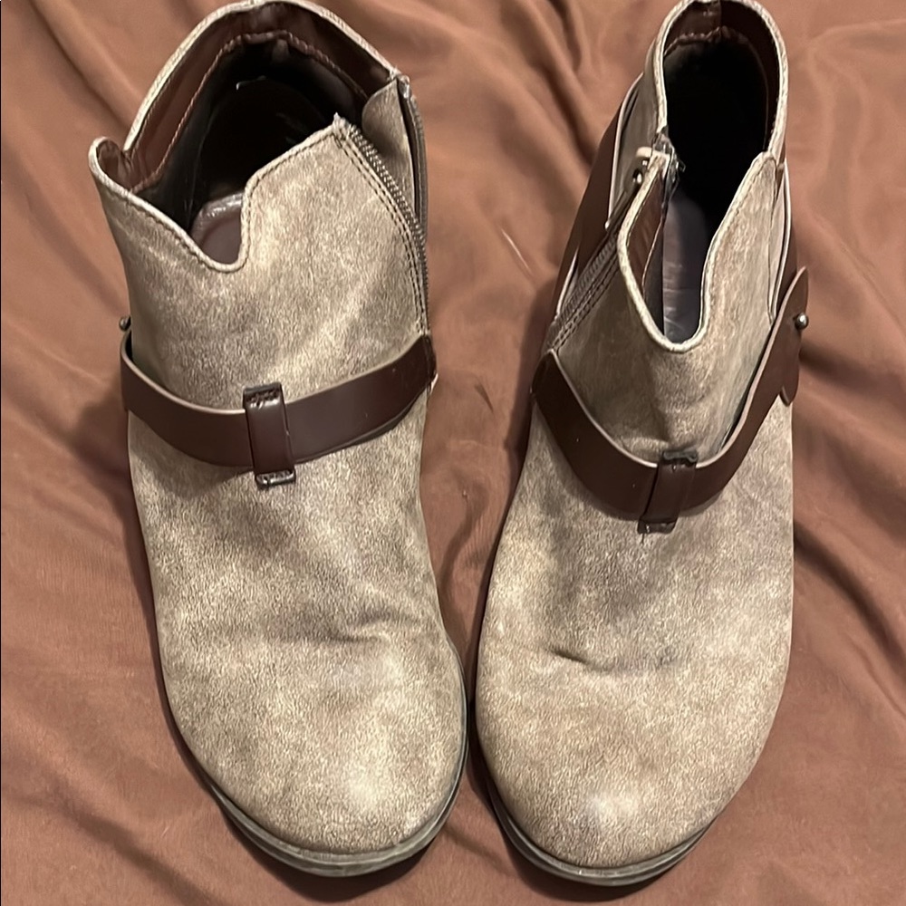 Soda Taupe and Brown Heeled Boots